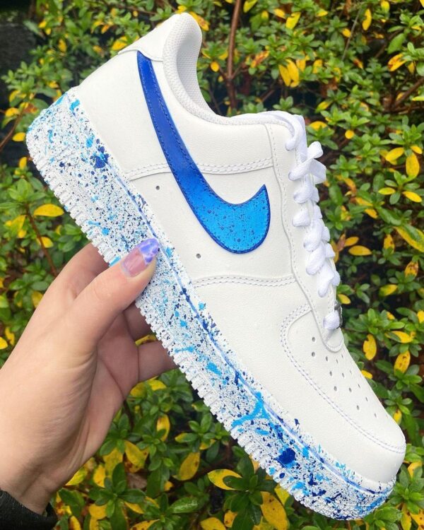 Blue Swoosh Fade Splatter Nike Air Force 1s