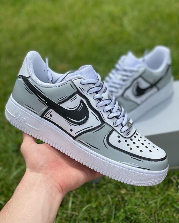 Cartoon Gray & Black Nike Air Force 1s