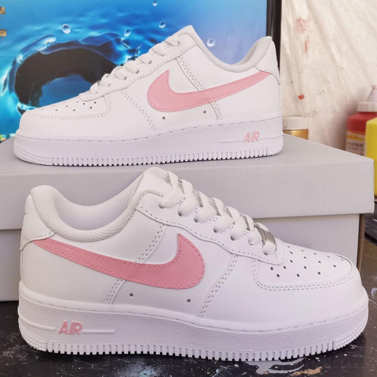 Custom Air Force 1 Baby Pink Sneakers with Personalized Flair