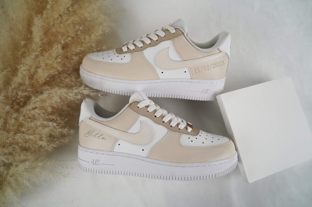 Custom Air Force 1 Handmade Beige Cream Personalized Sneakers