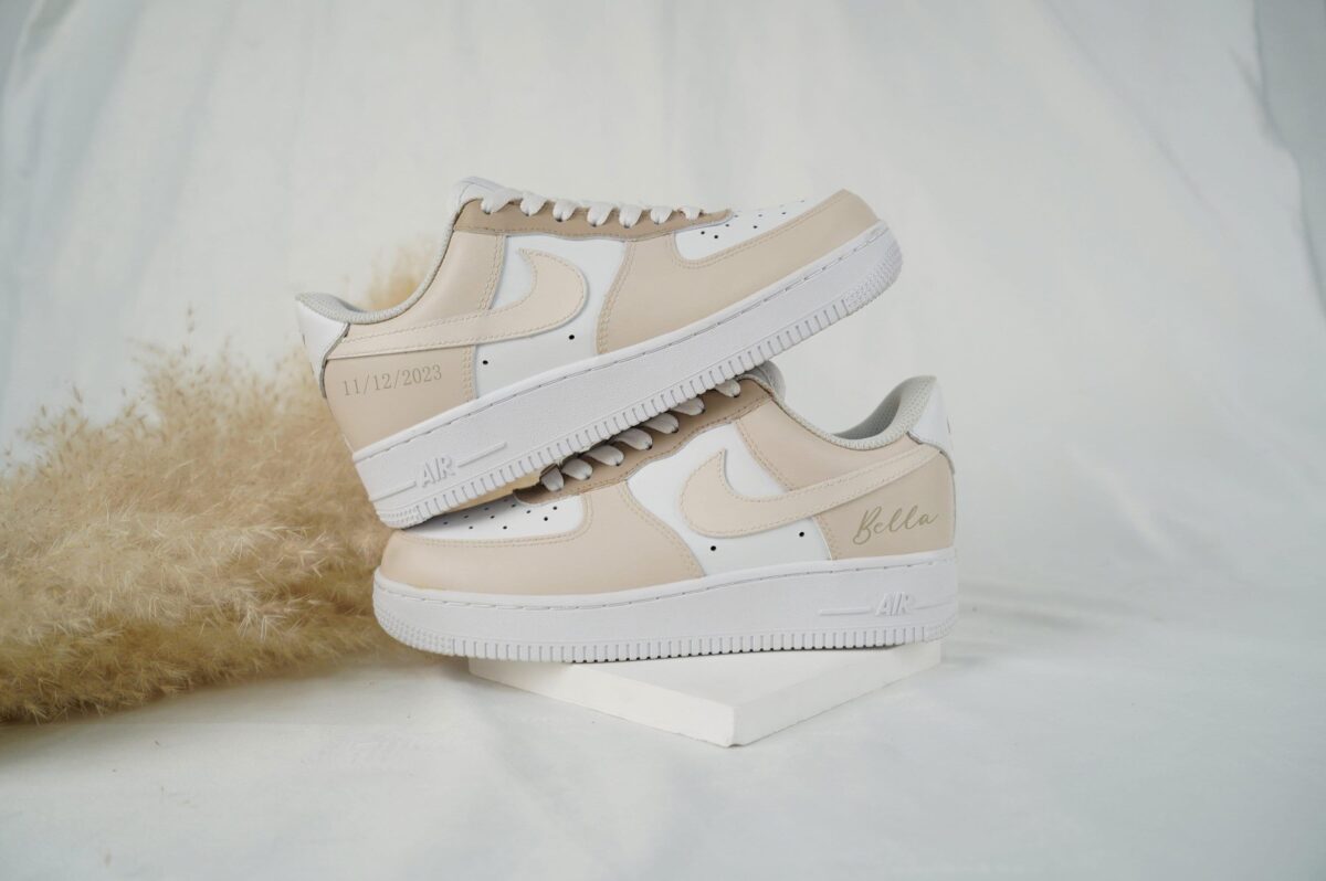 Custom Air Force 1 Handmade Beige Cream Personalized Sneakers