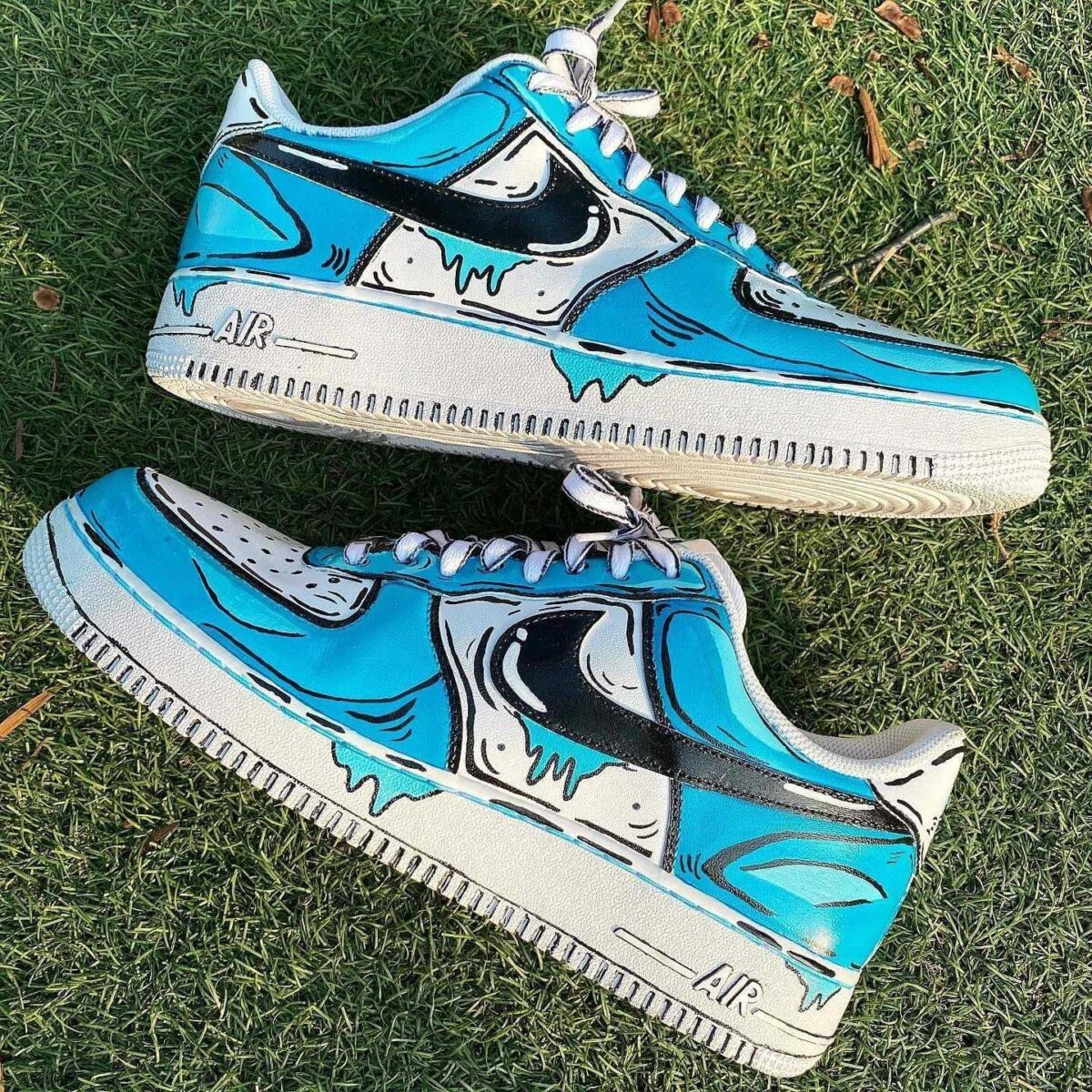 Custom Air Force 1 HandPainted Anime Wedding Sneakers in Comic Blue