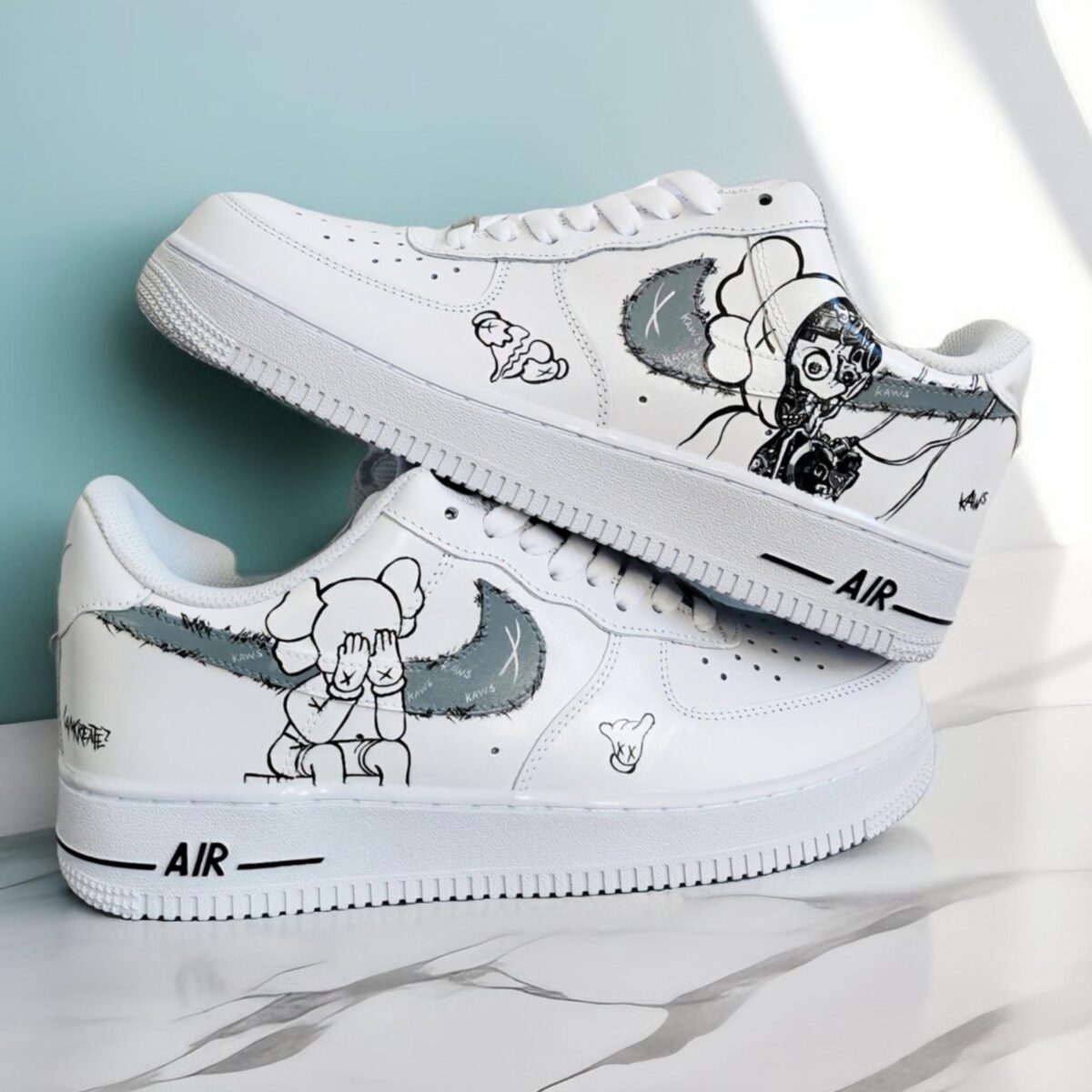 Custom Air Force 1 Handpainted Kaws Art Sneakers for Unisex Style