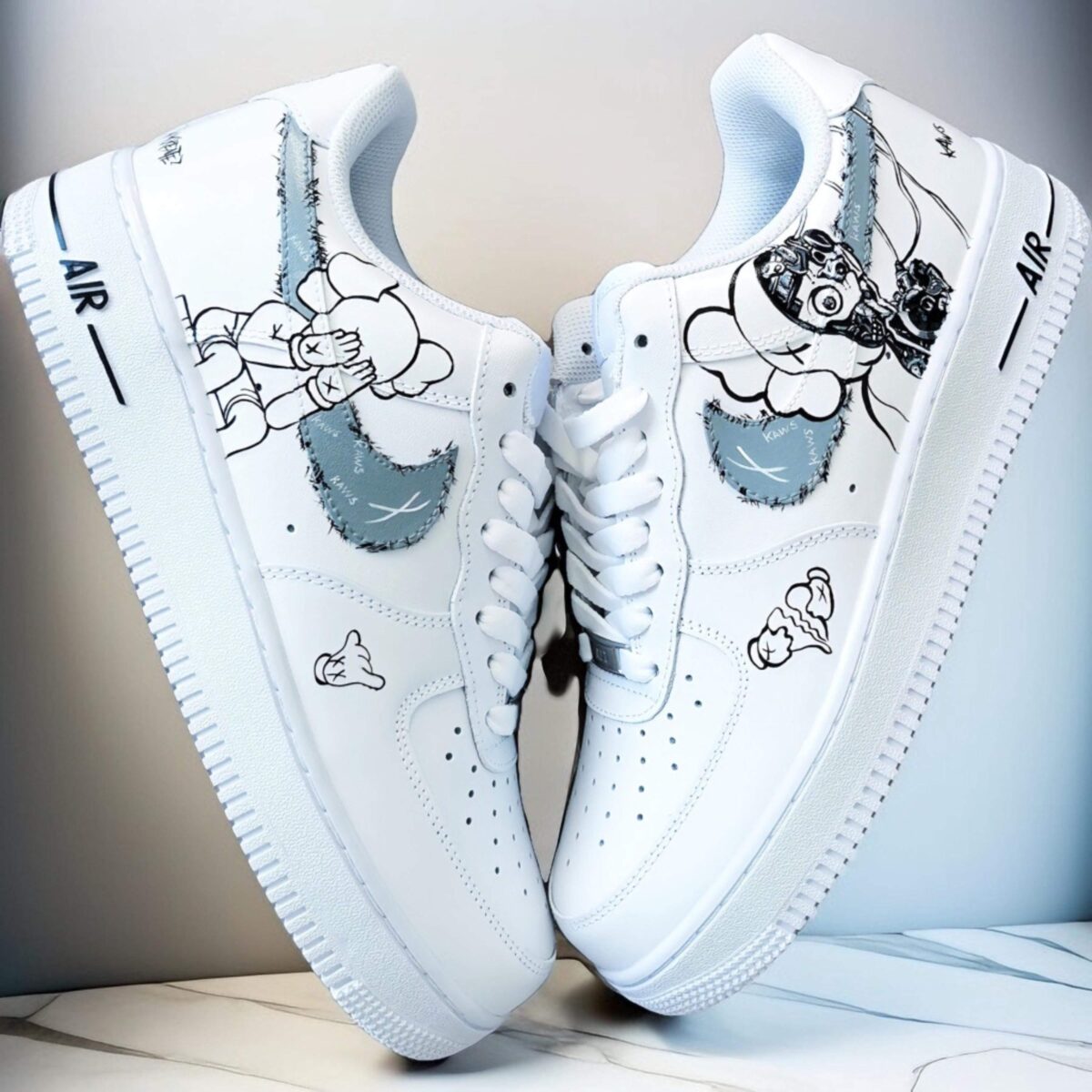 Custom Air Force 1 Handpainted Kaws Art Sneakers for Unisex Style