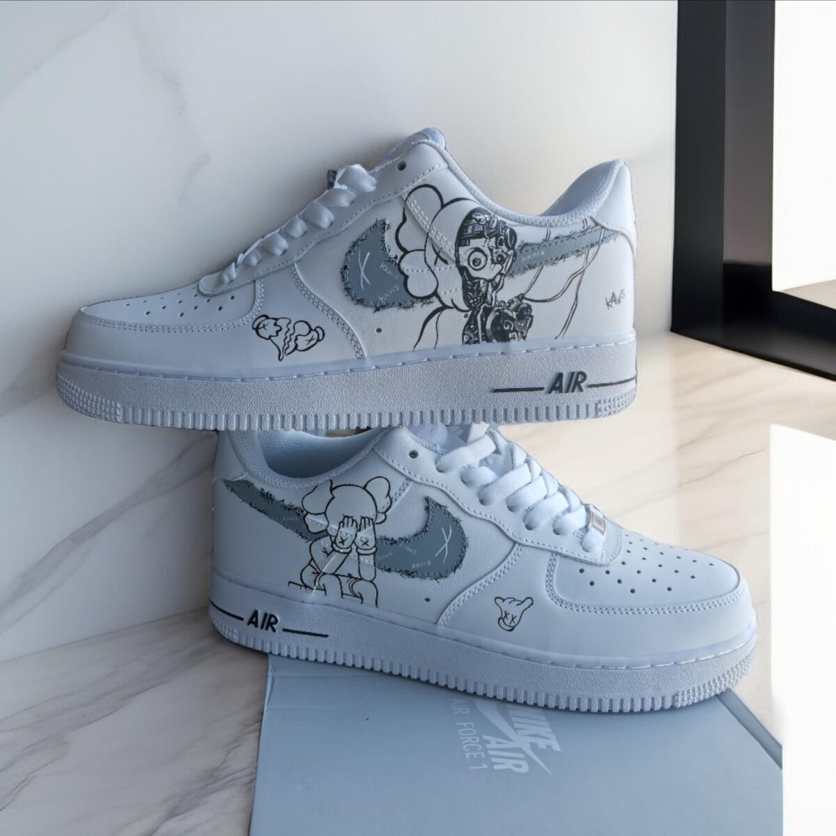 Custom Air Force 1 Handpainted Kaws Art Sneakers for Unisex Style