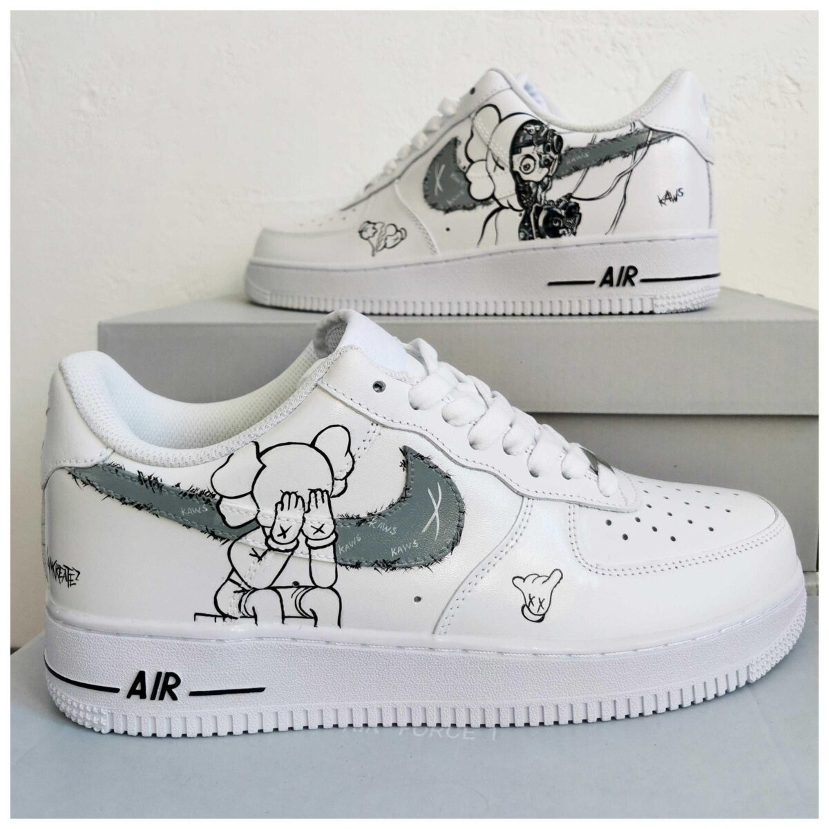 Custom Air Force 1 Handpainted Kaws Art Sneakers for Unisex Style