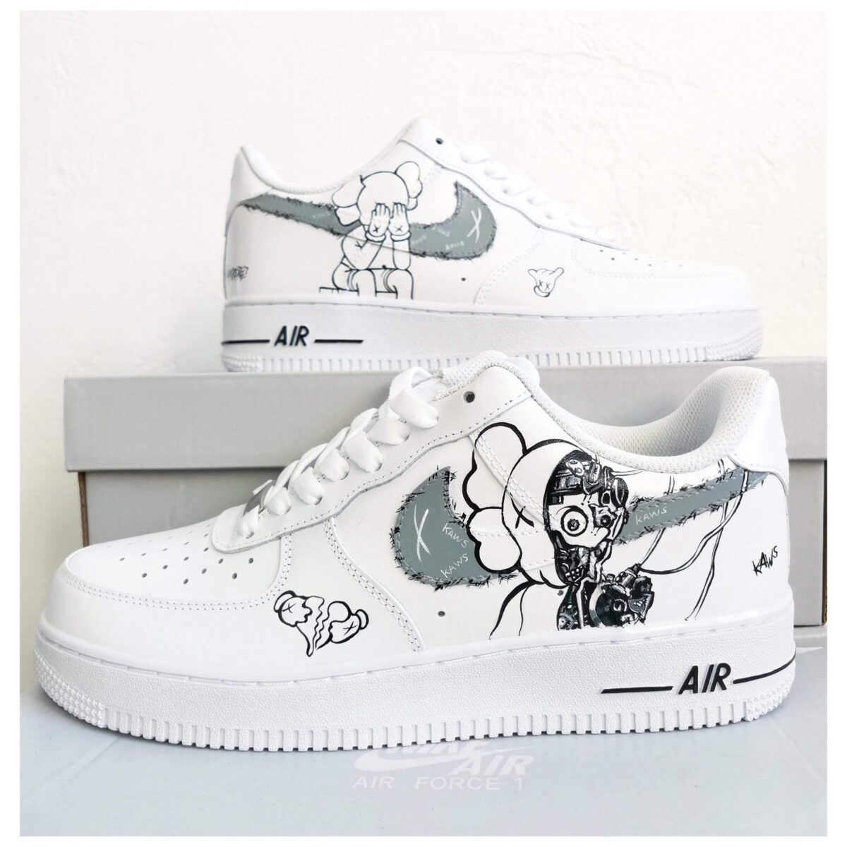 Custom Air Force 1 Handpainted Kaws Art Sneakers for Unisex Style