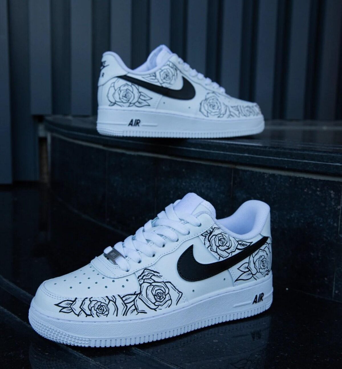 Custom Air Force 1 HandPainted Rose Anime Wedding Sneakers