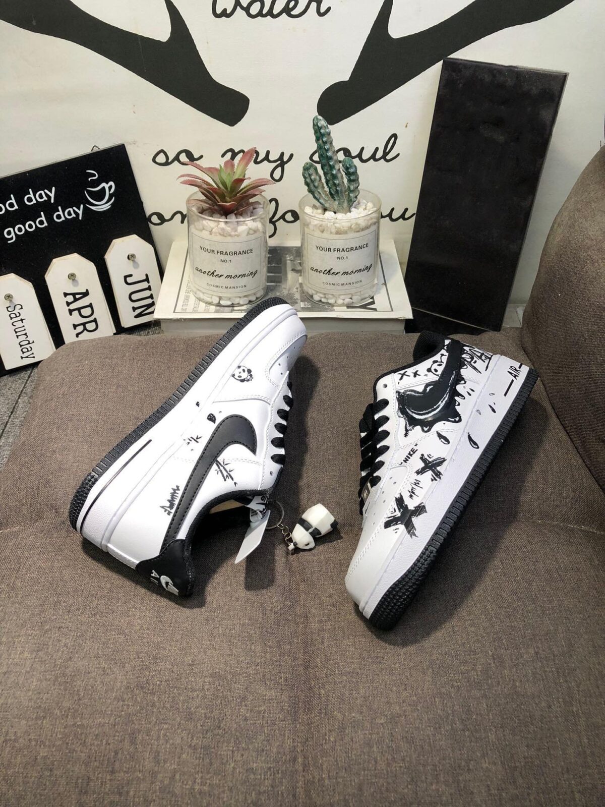 Custom Air Force 1 Panda Graffiti Design Sneakers