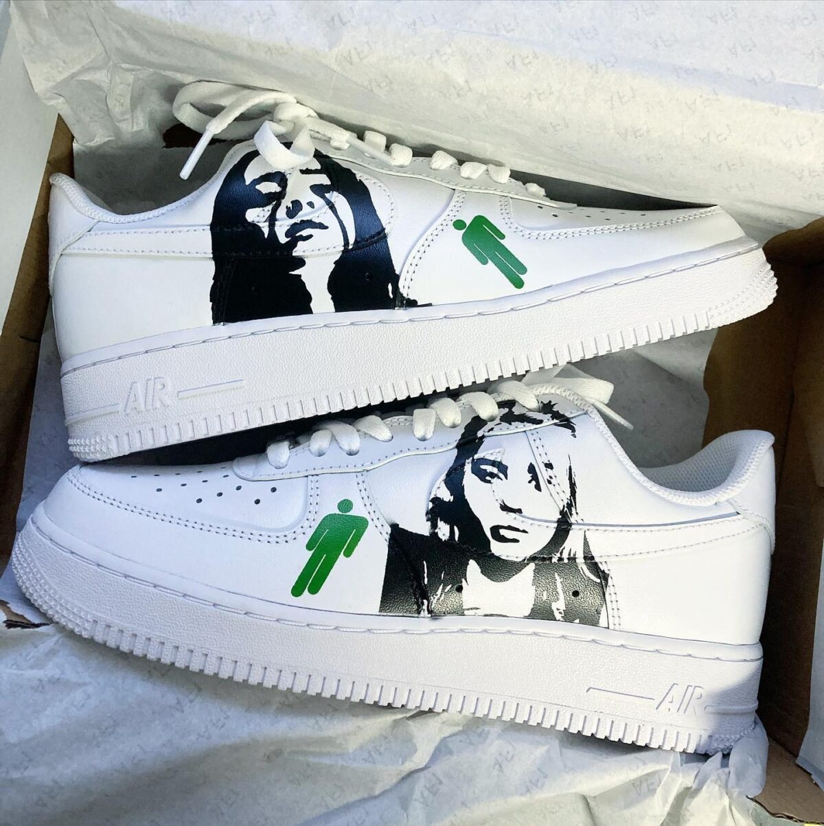 Custom Air Force 1 Sneakers Billie Eilish Edition