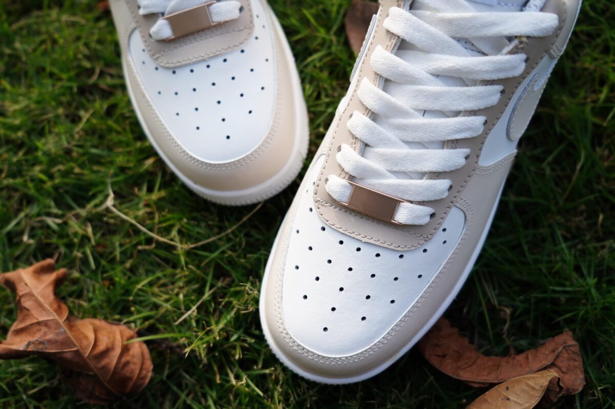 Custom Air Force 1 Unique Cream Tan Brown Tie Sneakers