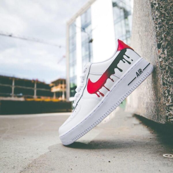 Custom Air Force 1s Black and Red Drip