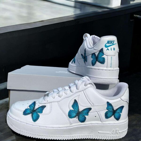 Custom Hand Painted Blue Butterfly Air Force 1 Sneakers