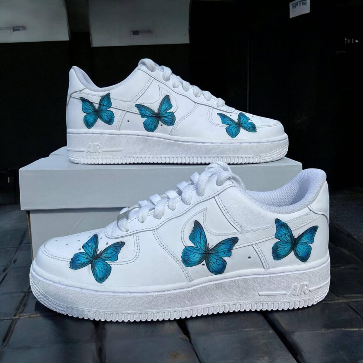 Custom Hand Painted Blue Butterfly Air Force 1 Sneakers