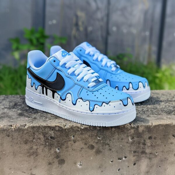 Custom Nike Air Force 1s Blue & White Drip