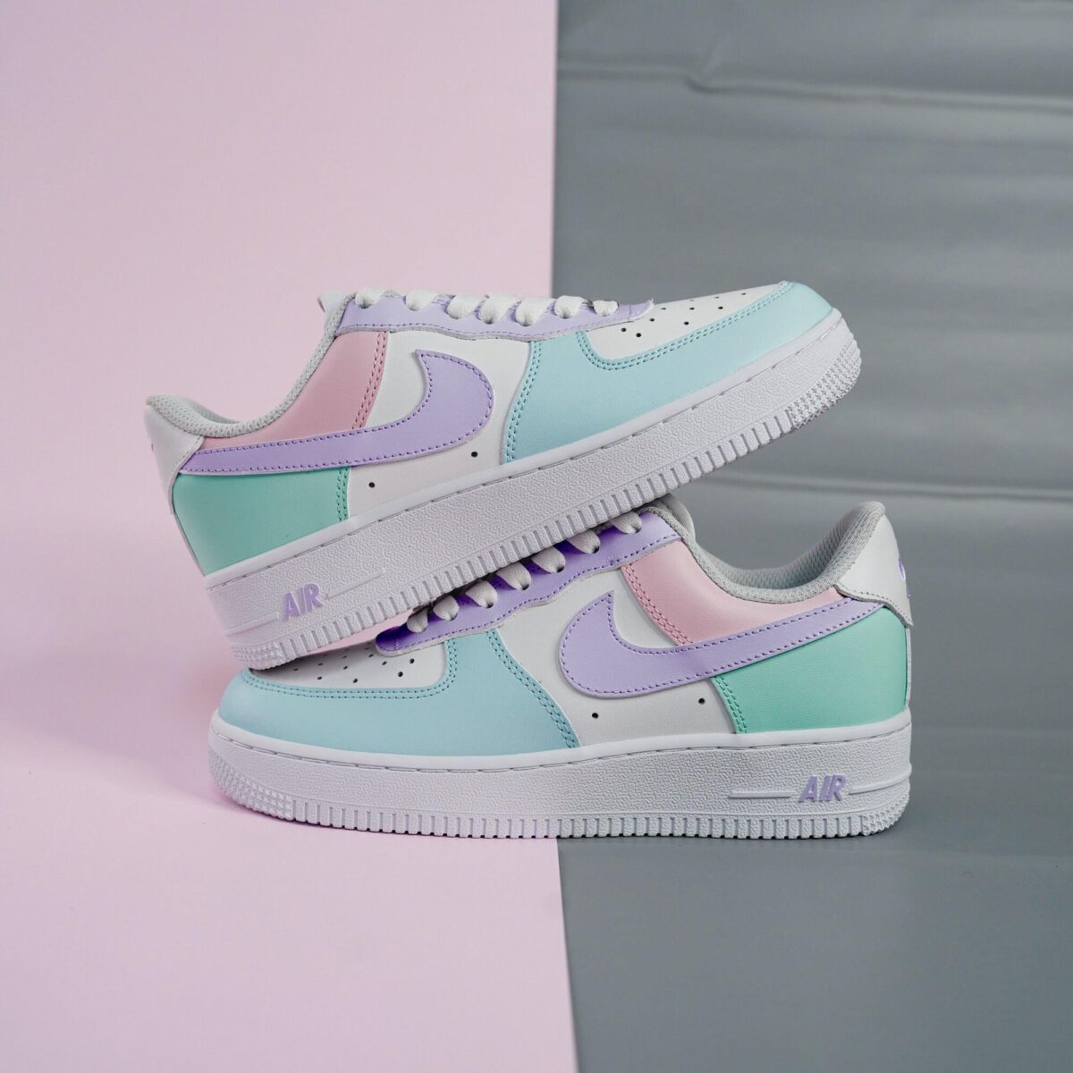 Vibrant Pastel Custom Air Force 1 HandPainted Sneakers in Blue Pink