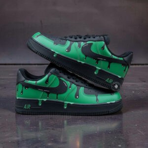 Hand-Painted Blue Splash Air Force 1 sneakers with drip paint design.